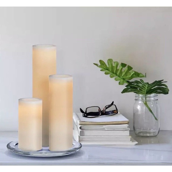 Made By Design Other - LED Flameless Candle 3 Pillar Set Vanilla Scented Wax Shell Warm Realist…